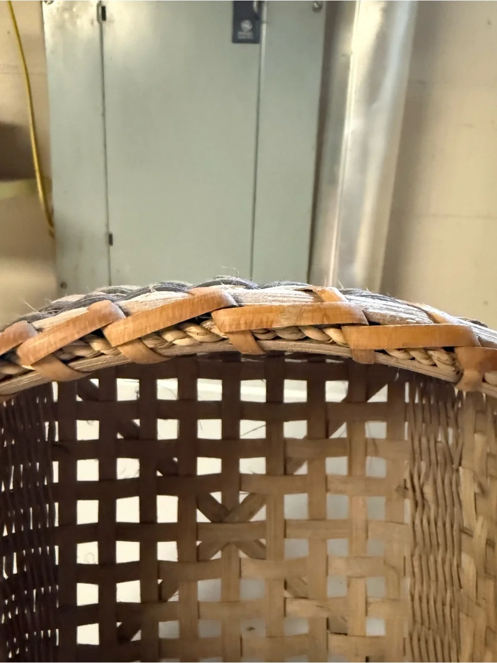 Vintage Hand Woven Basket with Blue Accents Rustic Country Farmhouse